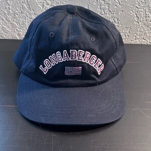 VTG Longaberger Baseball Cap Embroidered Spellout Flag Navy Strapback Hat